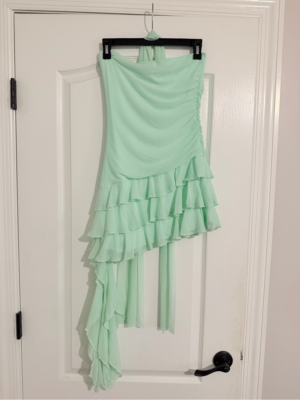 Mint Green Asymmetrical Ruffle Dress